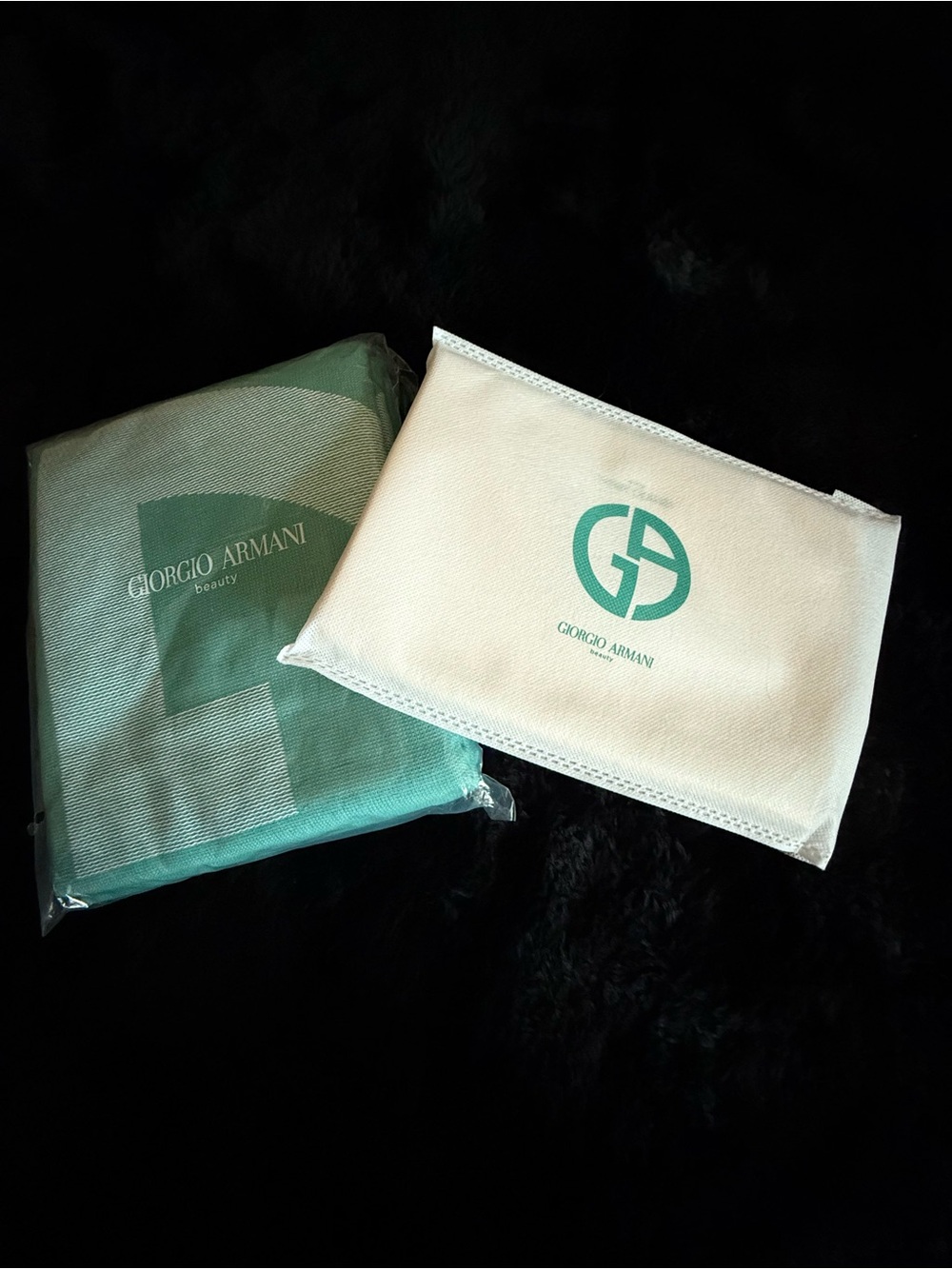 Giorgio Armani logo beach towel and pouch 2-piece set